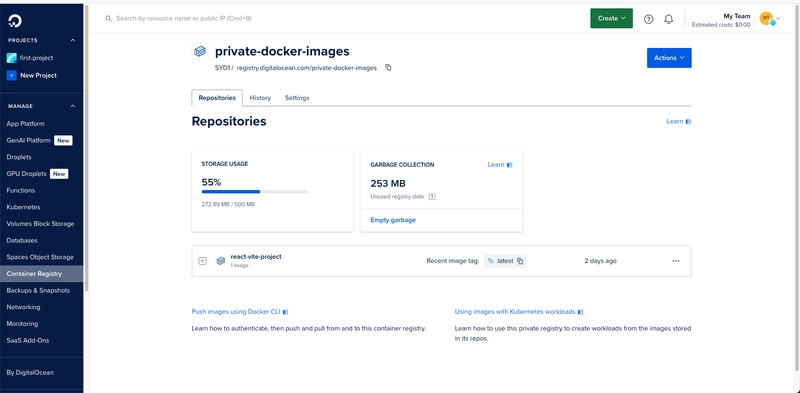 DigitalOcean Container Registry Screenshot