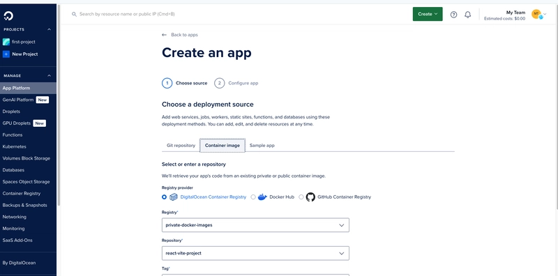 Create App Platform on DigitalOcean Screenshot